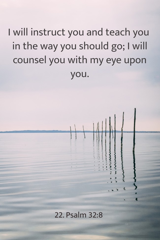 I will instruct you and teach you in the way you should go; I will counsel you with my eye upon you. - 22. Psalm 32:8