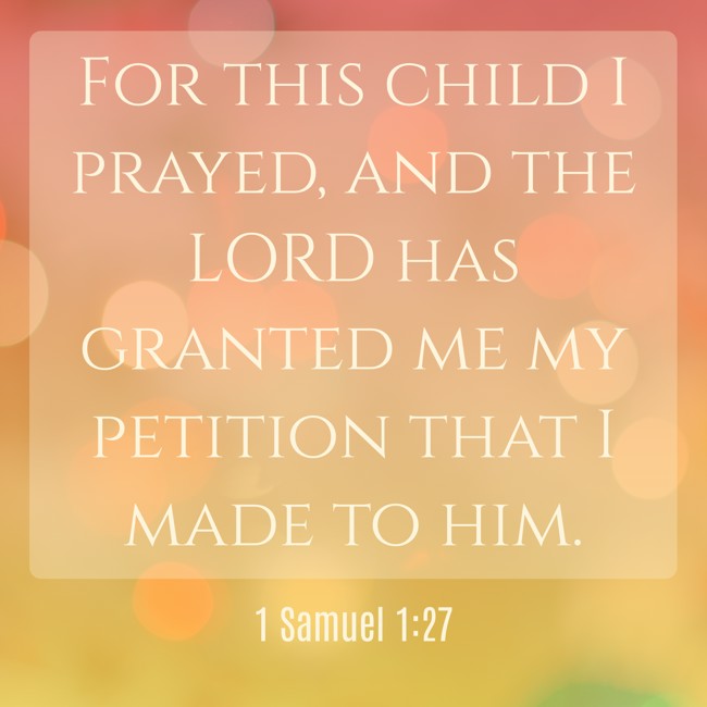 For this child I prayed, and the LORD has granted me my petition that I made to him. - 1 Samuel 1:27