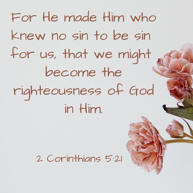 For He made Him who knew no sin to be sin for us, that we might become the righteousness of God in Him. - 2 Corinthians 5:21