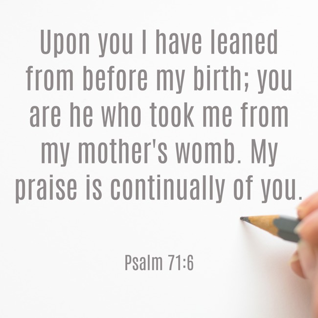 Upon you I have leaned from before my birth; you are he who took me from my mother's womb. My praise is continually of you. - Psalm 71:6