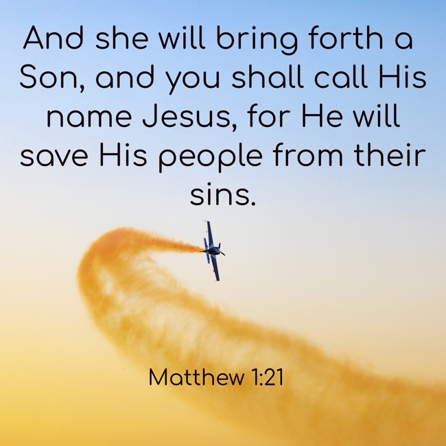 And she will bring forth a Son, and you shall call His name Jesus, for He will save His people from their sins. - Matthew 1:21