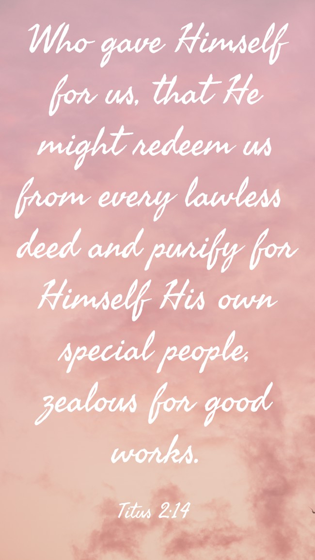Who gave Himself for us, that He might redeem us from every lawless deed and purify for Himself His own special people, zealous for good works. - Titus 2:14