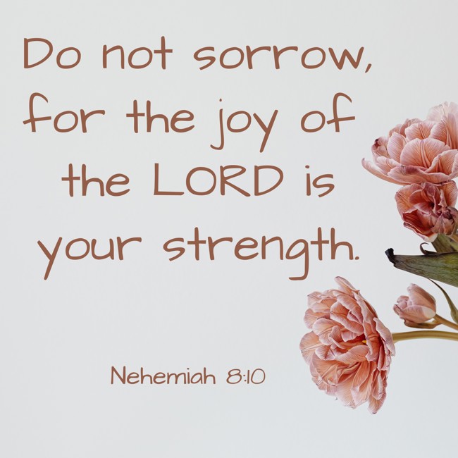  Do not sorrow, for the joy of the LORD is your strength.   - Nehemiah 8:10 