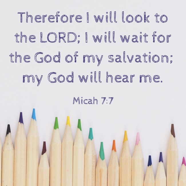  Therefore I will look to the LORD; I will wait for the God of my salvation; my God will hear me.   - Micah 7:7 