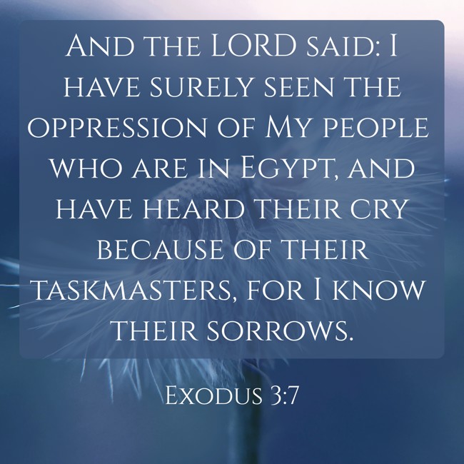 And the LORD said: I have surely seen the oppression of My people who are in Egypt, and have heard their cry because of their taskmasters, for I know their sorrows. - Exodus 3:7