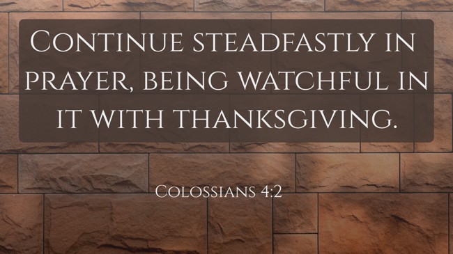 Continue steadfastly in prayer, being watchful in it with thanksgiving. - Colossians 4:2