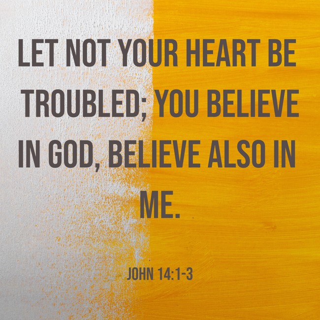 Let not your heart be troubled; you believe in God, believe also in Me. - John 14:1-3