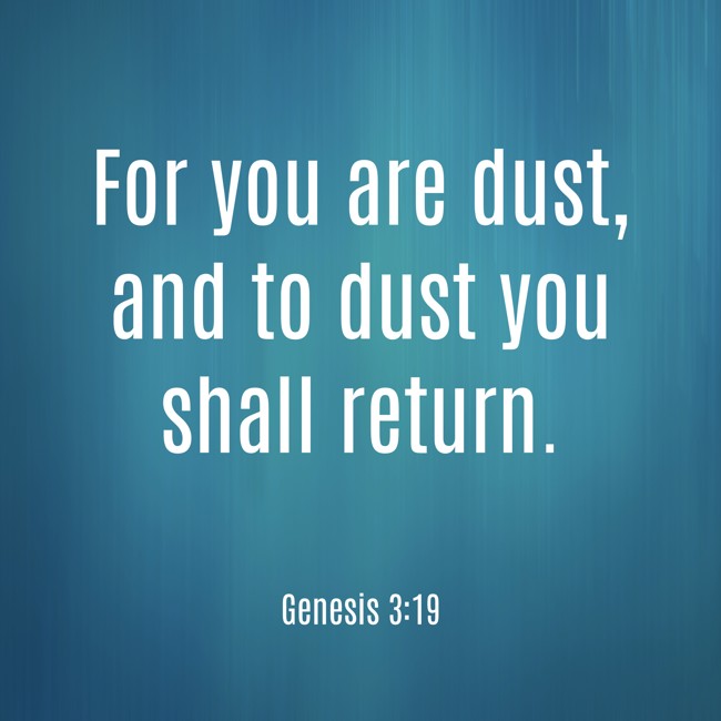 For you are dust, and to dust you shall return. - Genesis 3:19