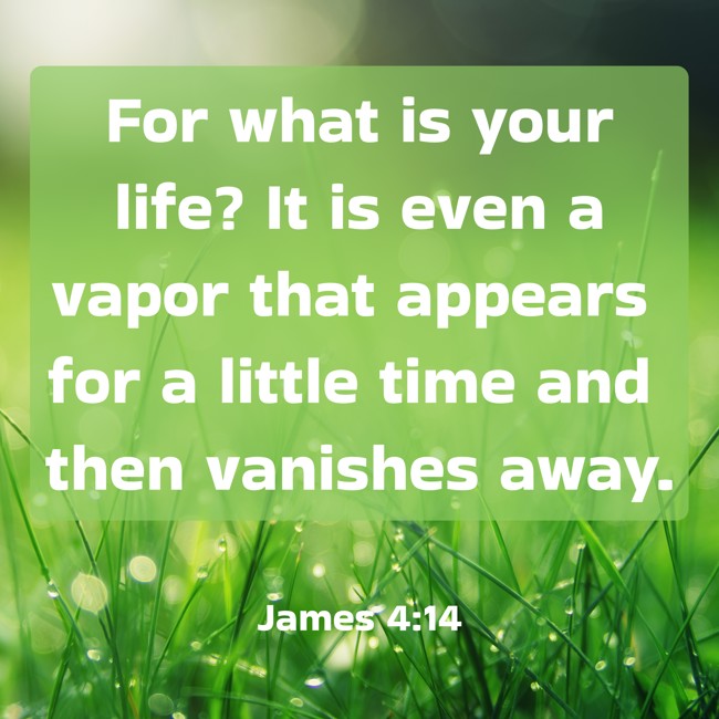 For what is your life? It is even a vapor that appears for a little time and then vanishes away. - James 4:14