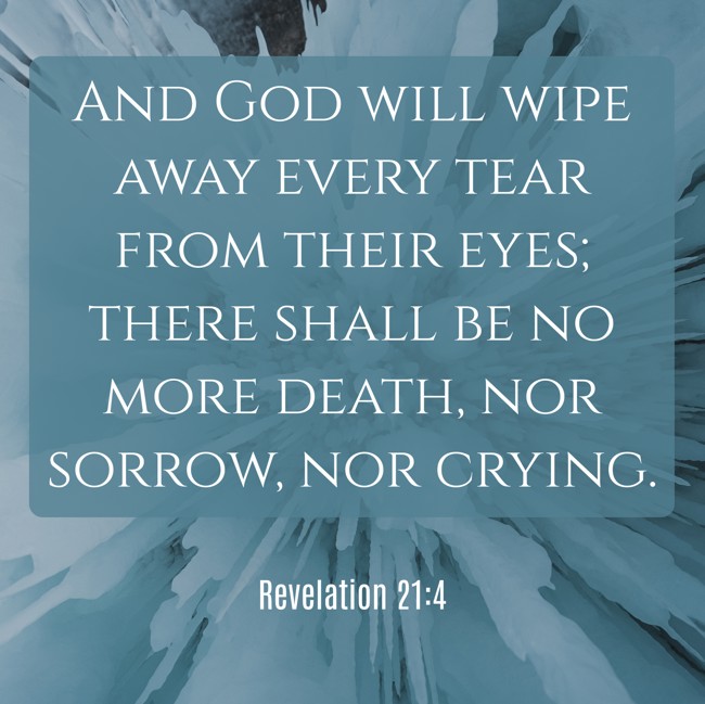 And God will wipe away every tear from their eyes; there shall be no more death, nor sorrow, nor crying. - Revelation 21:4