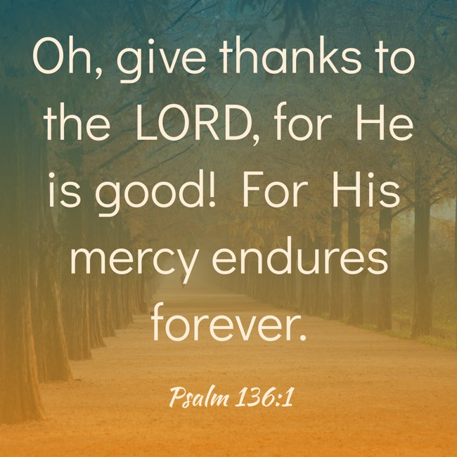 Oh, give thanks to the LORD, for He is good! For His mercy endures forever. - Psalm 136:1