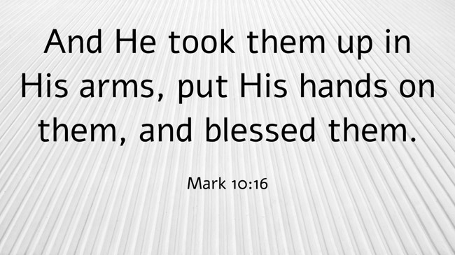 And He took them up in His arms, put His hands on them, and blessed them. - Mark 10:16