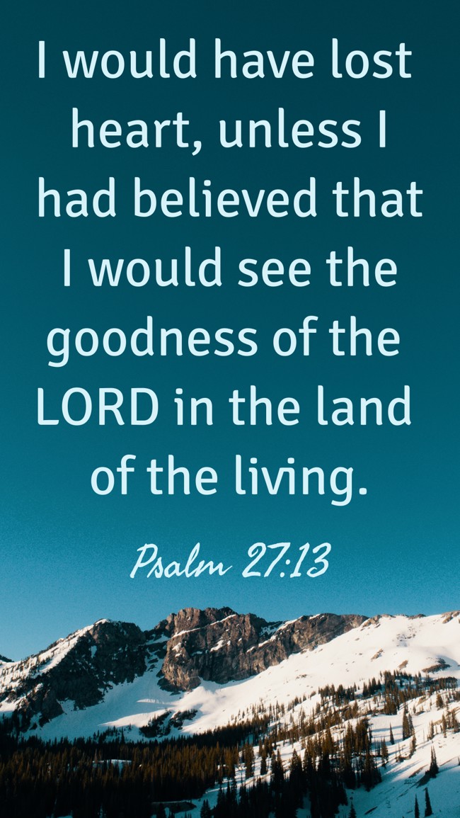 I would have lost heart, unless I had believed that I would see the goodness of the LORD in the land of the living. - Psalm 27:13