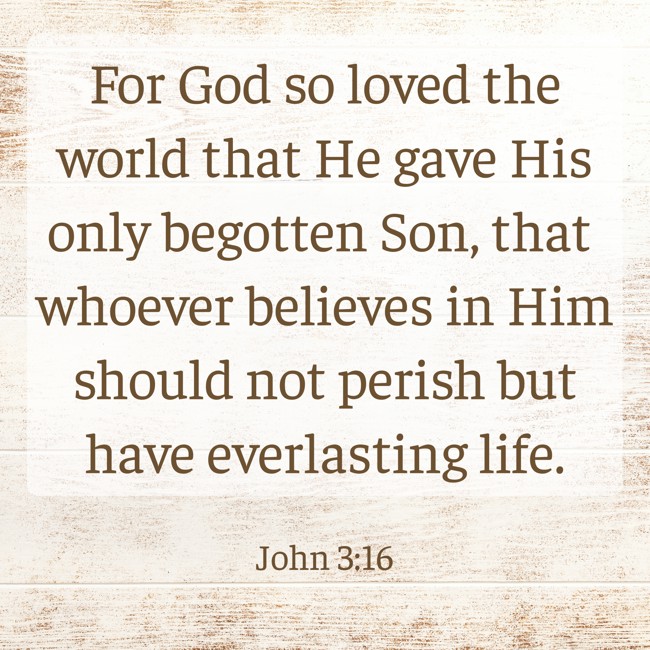 For God so loved the world that He gave His only begotten Son, that whoever believes in Him should not perish but have everlasting life. - John 3:16