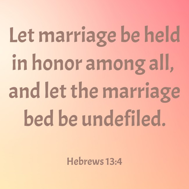 Let marriage be held in honor among all, and let the marriage bed be undefiled. - Hebrews 13:4