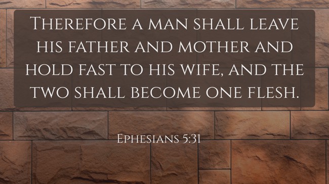 Therefore a man shall leave his father and mother and hold fast to his wife, and the two shall become one flesh. - Ephesians 5:31