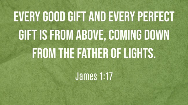 Every good gift and every perfect gift is from above, coming down from the Father of lights. - James 1:17
