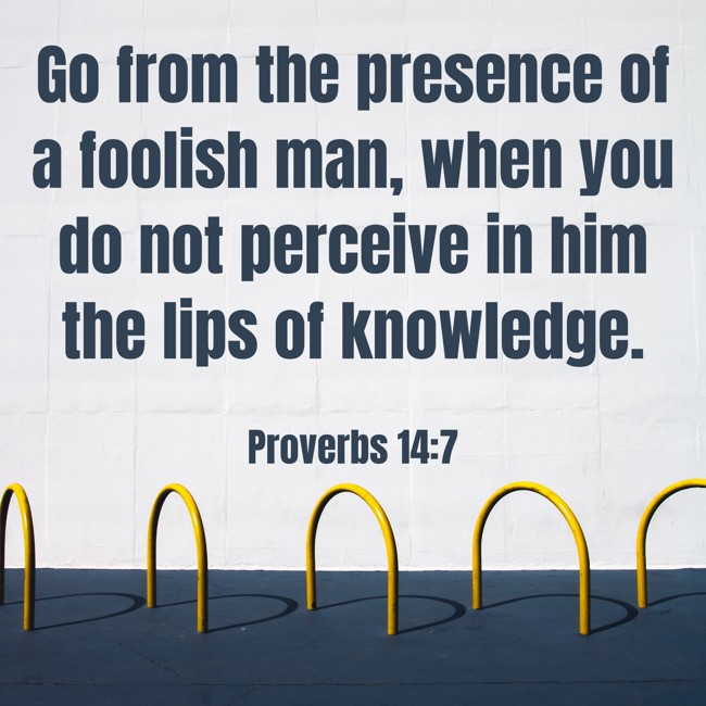 Go from the presence of a foolish man, when you do not perceive in him the lips of knowledge. - Proverbs 14:7