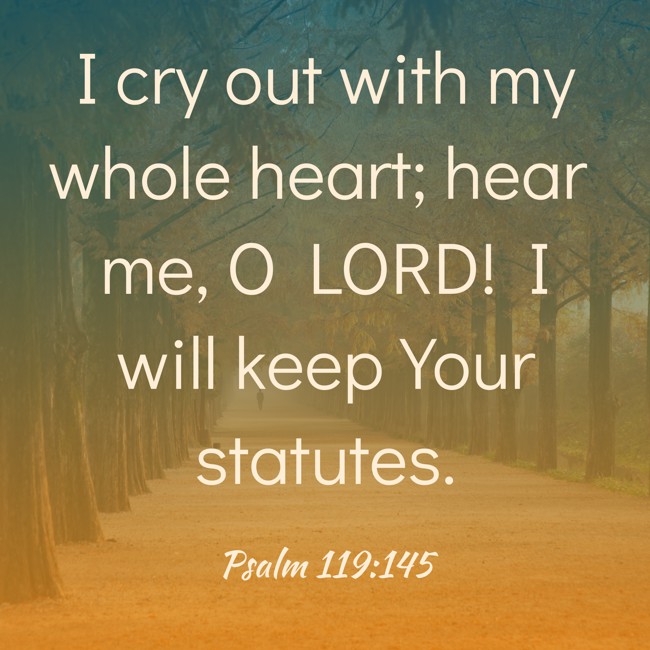 I cry out with my whole heart; hear me, O LORD! I will keep Your statutes. - Psalm 119:145