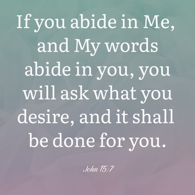If you abide in Me, and My words abide in you, you will ask what you desire, and it shall be done for you. - John 15:7