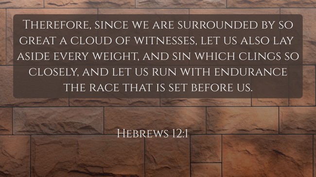 Therefore, since we are surrounded by so great a cloud of witnesses, let us also lay aside every weight, and sin which clings so closely, and let us run with endurance the race that is set before us.   - Hebrews 12:1