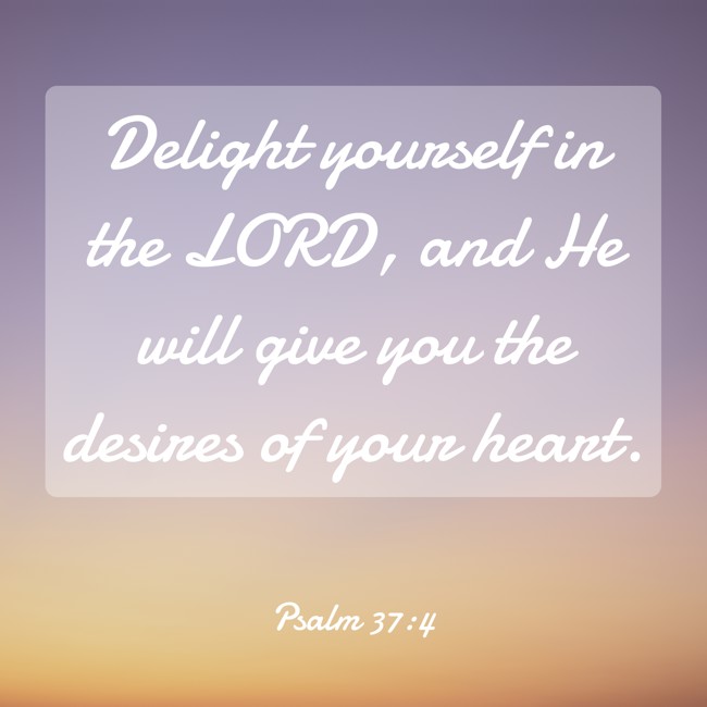 Delight yourself in the LORD, and He will give you the desires of your heart. - Psalm 37:4