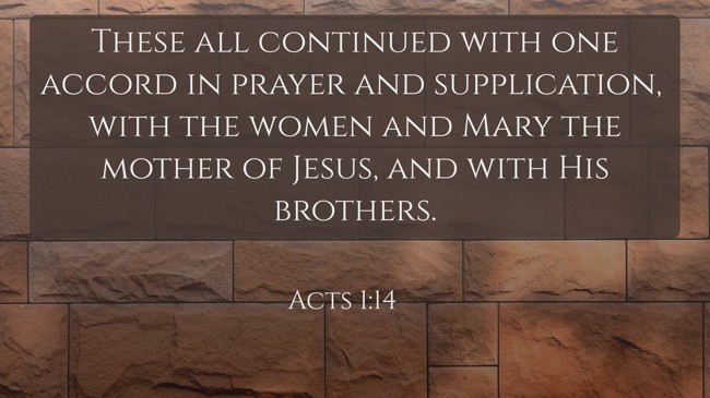 These all continued with one accord in prayer and supplication, with the women and Mary the mother of Jesus, and with His brothers. - Acts 1:14