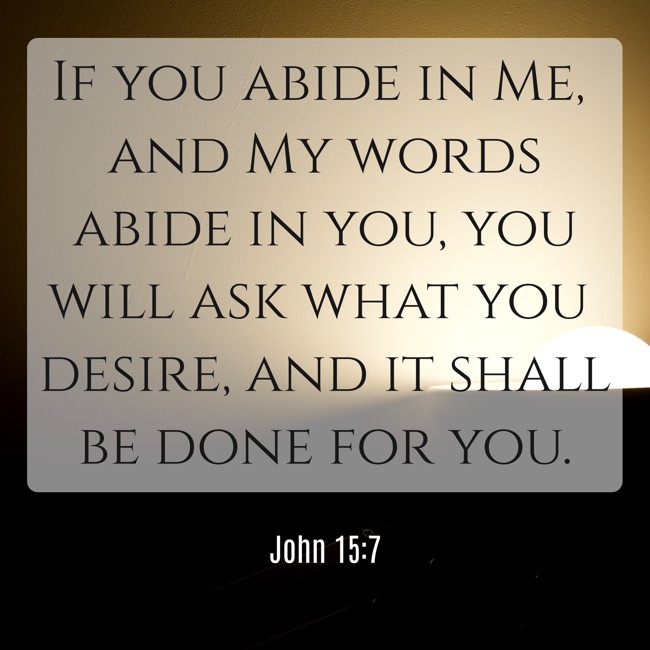 If you abide in Me, and My words abide in you, you will ask what you desire, and it shall be done for you. - John 15:7