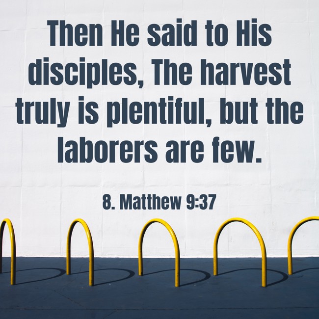 Then He said to His disciples, The harvest truly is plentiful, but the laborers are few. - 8. Matthew 9:37