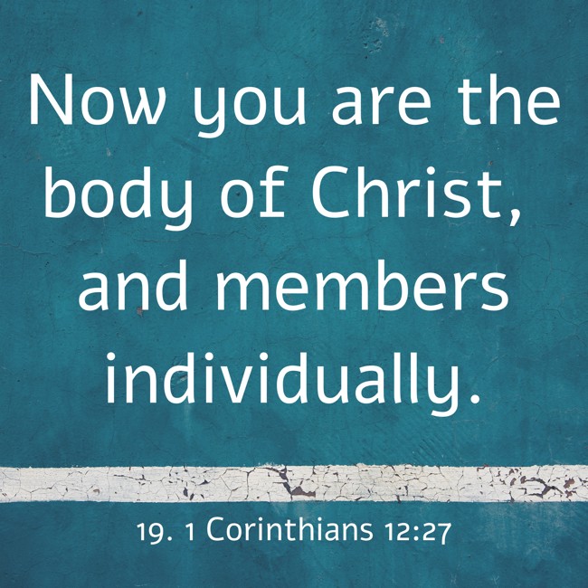 Now you are the body of Christ, and members individually. - 19. 1 Corinthians 12:27