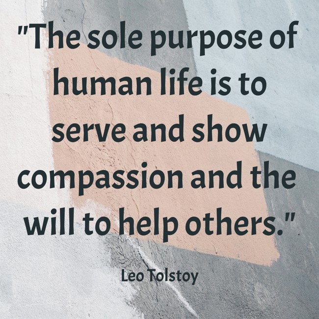 The sole purpose of human life is to serve and show compassion and the will to help others. - Leo Tolstoy
