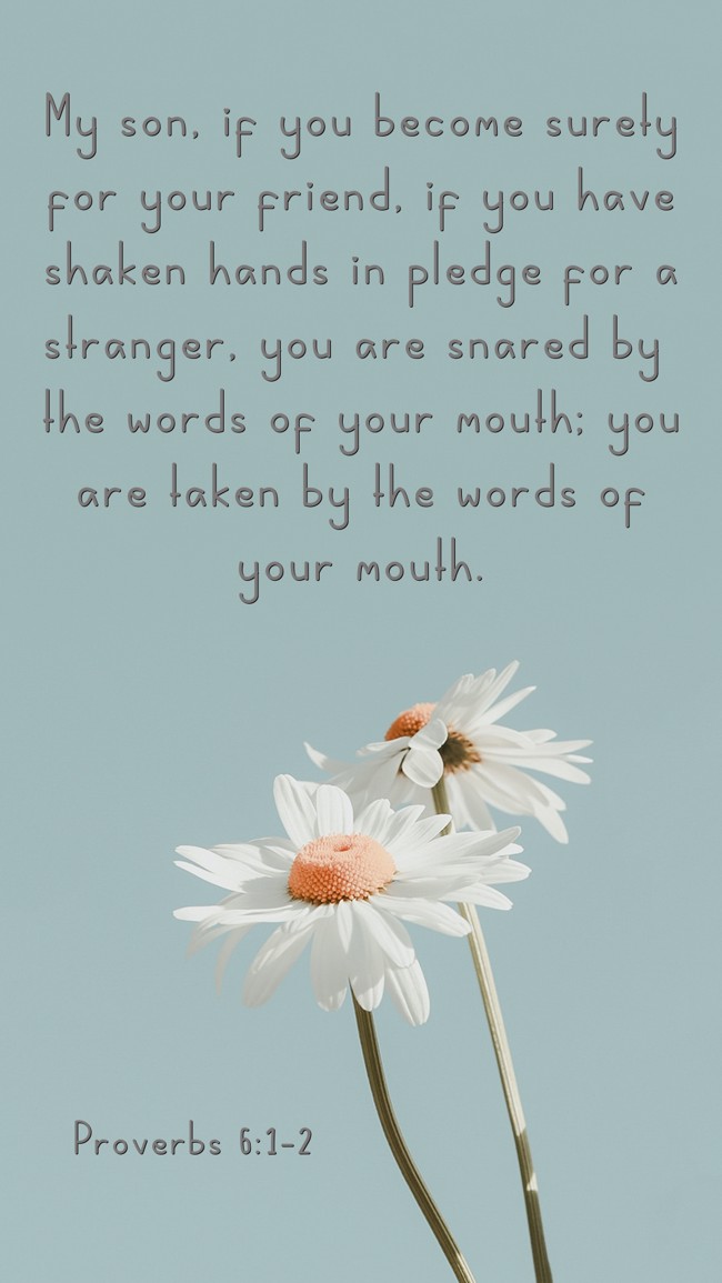 My son, if you become surety for your friend, if you have shaken hands in pledge for a stranger, you are snared by the words of your mouth; you are taken by the words of your mouth. - Proverbs 6:1-2