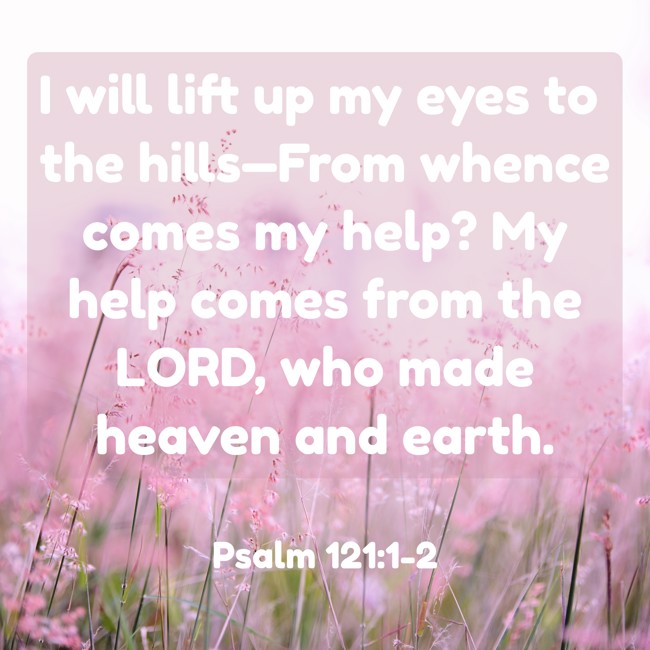 I will lift up my eyes to the hills—From whence comes my help? My help comes from the LORD, who made heaven and earth. - Psalm 121:1-2