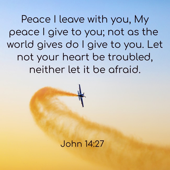 Peace I leave with you, My peace I give to you; not as the world gives do I give to you. Let not your heart be troubled, neither let it be afraid. - John 14:27