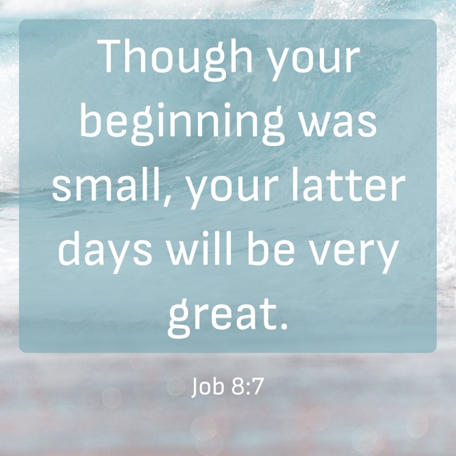 Though your beginning was small, your latter days will be very great. - Job 8:7