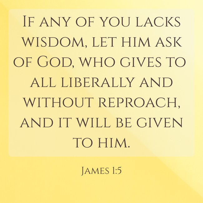 If any of you lacks wisdom, let him ask of God, who gives to all liberally and without reproach, and it will be given to him. - James 1:5