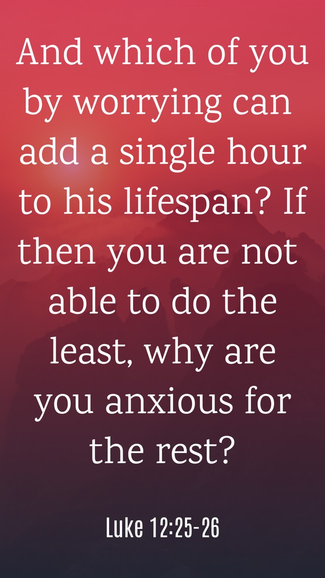 And which of you by worrying can add a single hour to his lifespan? If then you are not able to do the least, why are you anxious for the rest? - Luke 12:25-26