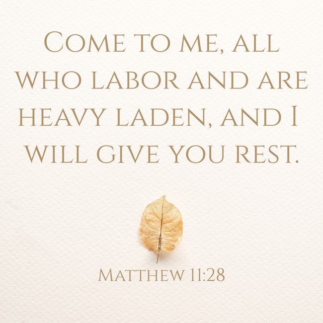 Come to me, all who labor and are heavy laden, and I will give you rest. - Matthew 11:28