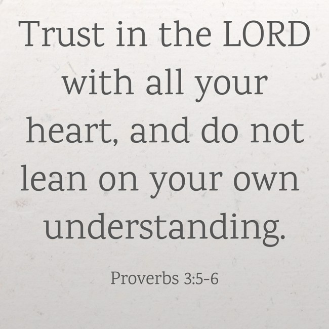 Trust in the LORD with all your heart, and do not lean on your own understanding. - Proverbs 3:5-6