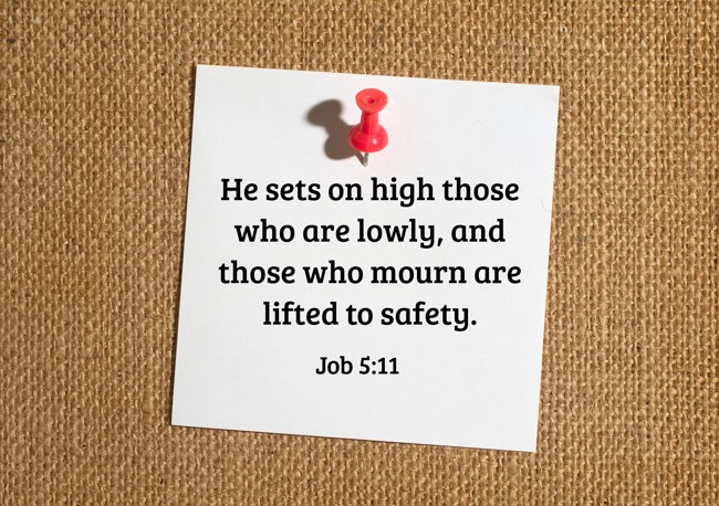 He sets on high those who are lowly, and those who mourn are lifted to safety. - Job 5:11