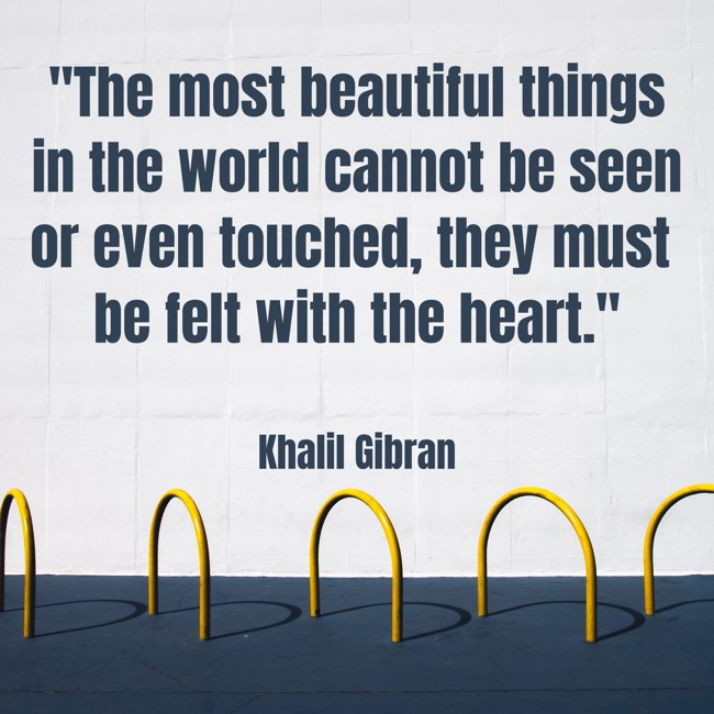 The most beautiful things in the world cannot be seen or even touched, they must be felt with the heart. - Khalil Gibran