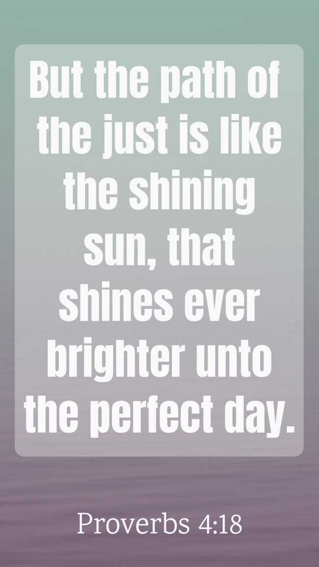  But the path of the just is like the shining sun, that shines ever brighter unto the perfect day.   - Proverbs 4:18 
