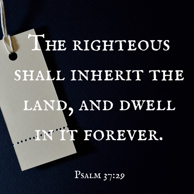  The righteous shall inherit the land, and dwell in it forever.   - Psalm 37:29 