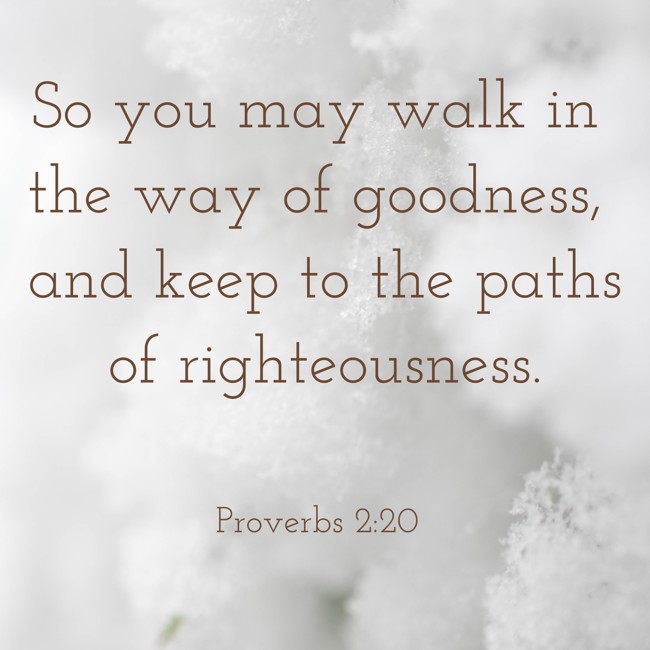  So you may walk in the way of goodness, and keep to the paths of righteousness.   - Proverbs 2:20 