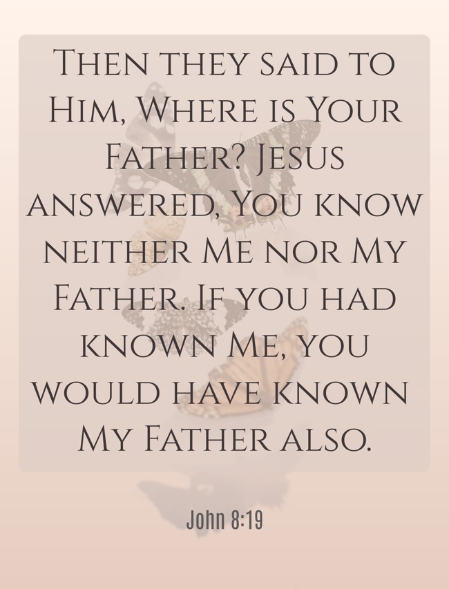  Then they said to Him, Where is Your Father? Jesus answered, You know neither Me nor My Father. If you had known Me, you would have known My Father also.   - John 8:19 