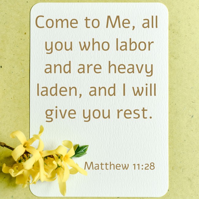 Come to Me, all you who labor and are heavy laden, and I will give you rest. - Matthew 11:28