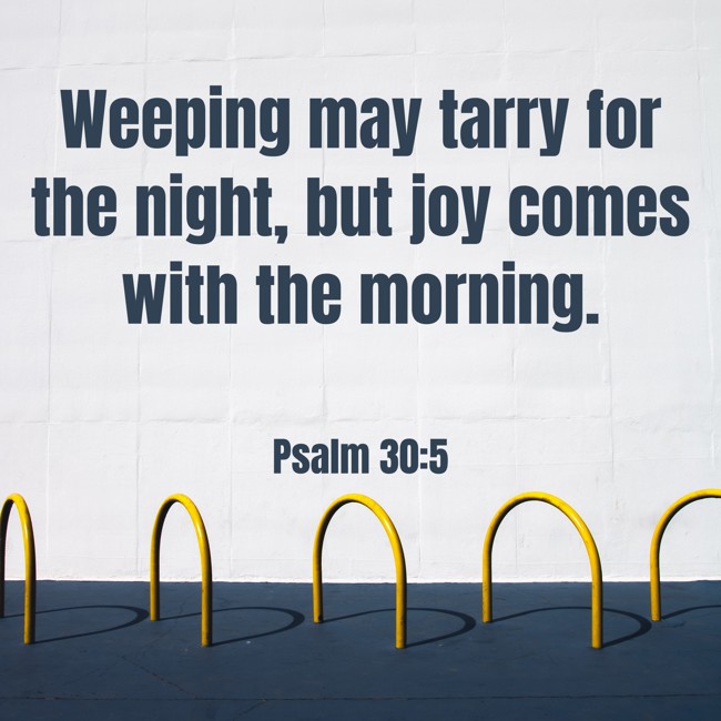 Weeping may tarry for the night, but joy comes with the morning. - Psalm 30:5