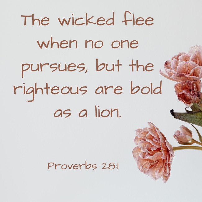 The wicked flee when no one pursues, but the righteous are bold as a lion. - Proverbs 28:1