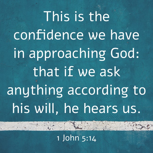 This is the confidence we have in approaching God: that if we ask anything according to his will, he hears us. - 1 John 5:14