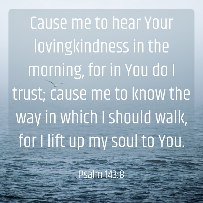 Cause me to hear Your lovingkindness in the morning, for in You do I trust; cause me to know the way in which I should walk, for I lift up my soul to You. - Psalm 143:8